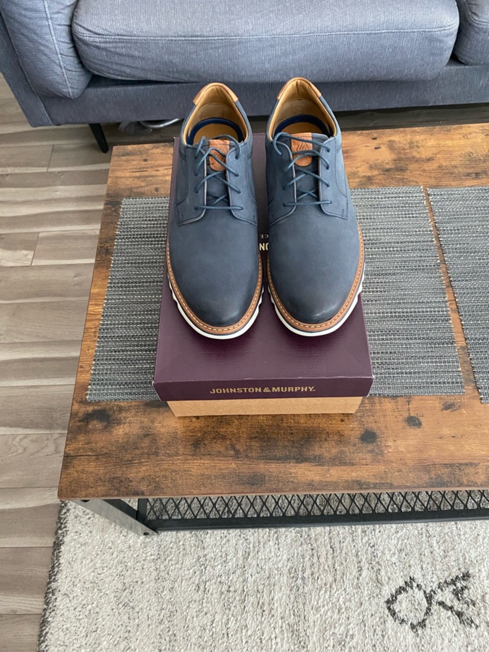 Johnston Murphy Braydon Plain Toe navy oiled nubuck real leather, 10 1/2 M.